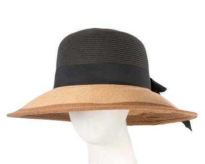 Black Tan Wide Brim Summer Hat-0