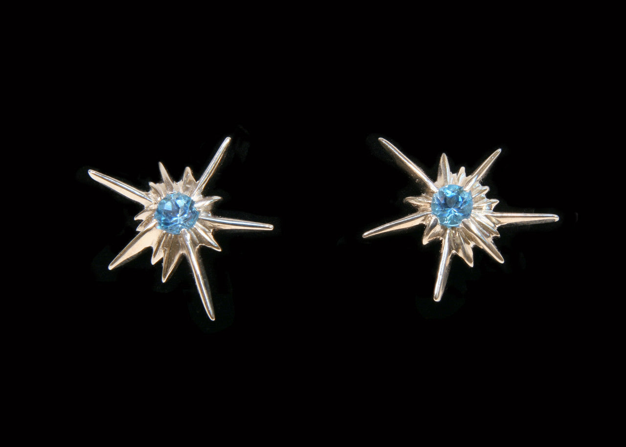 Star Earrings-Solid Stars-14K with black diamonds or semi-precious