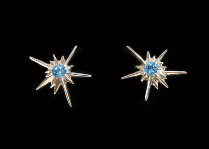 Star Earrings-Solid Stars-14K with black diamonds or semi-precious