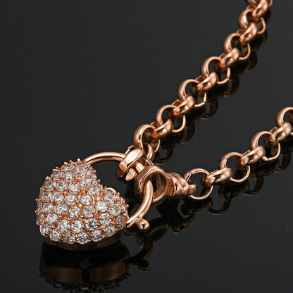 18ct Heavy Rose Gold Plated 6mm Belcher Chain Necklace Featuring a Simulated Diamond Locket - USA Made-2
