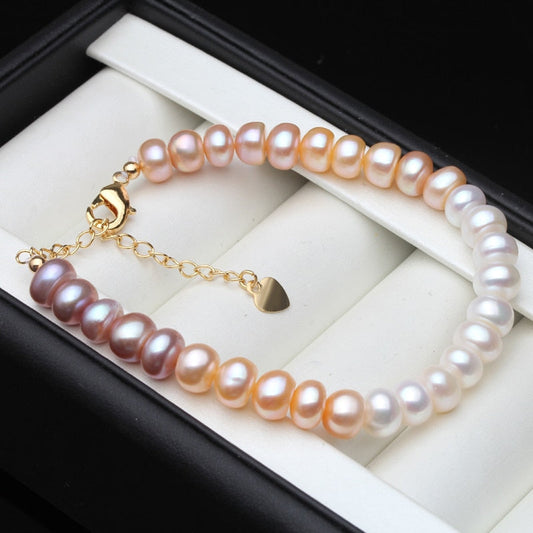 Genuine Pink, Purple & White Freshwater Pearl Bracelet - Adjustable Length-0