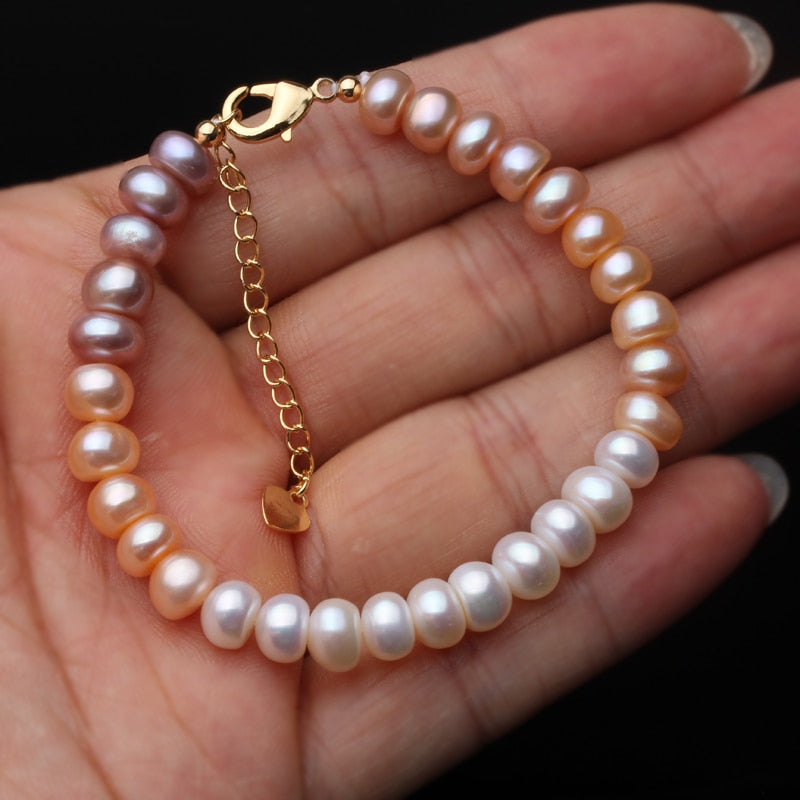 Genuine Pink, Purple & White Freshwater Pearl Bracelet - Adjustable Length-2