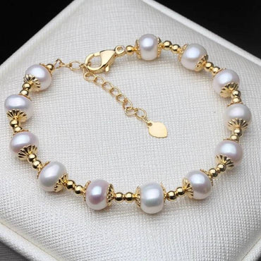 Genuine Freshwater White Pearl Bracelet in Gold-1