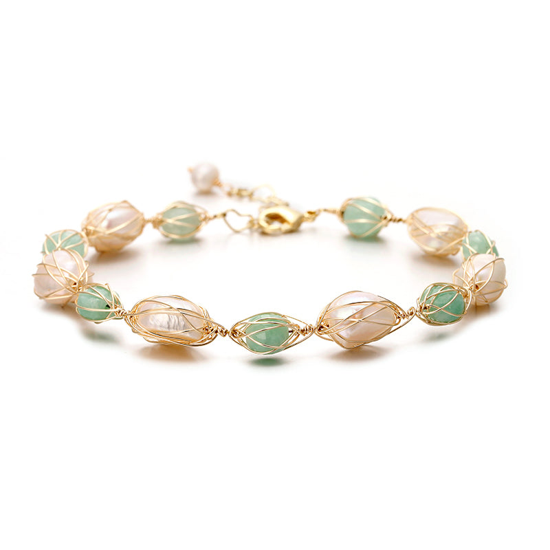 Designer Handmade Genuine White and Mint Freshwater Pearl Bracelet-1