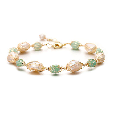 Designer Handmade Genuine White and Mint Freshwater Pearl Bracelet-1