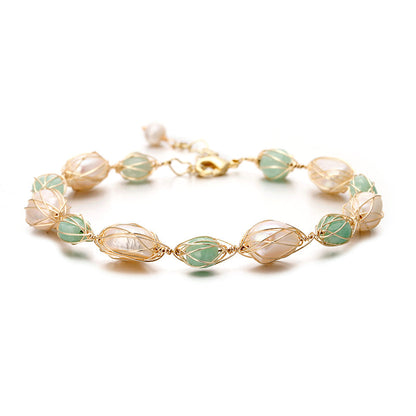 Designer Handmade Genuine White and Mint Freshwater Pearl Bracelet-1