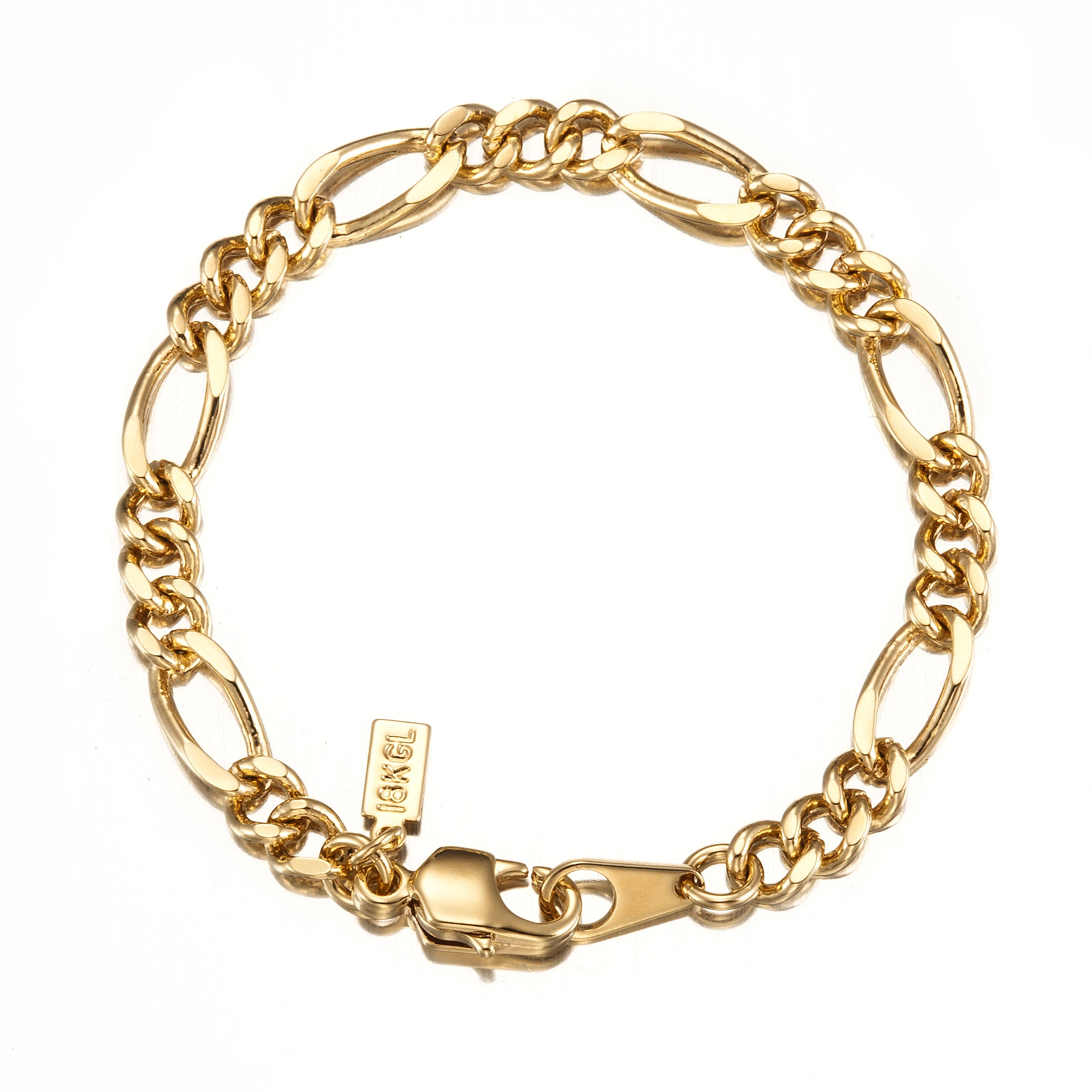 18ct Heavy Yellow Gold Plated Figaro Child Bracelet with Parrot Clasp - USA Made-0