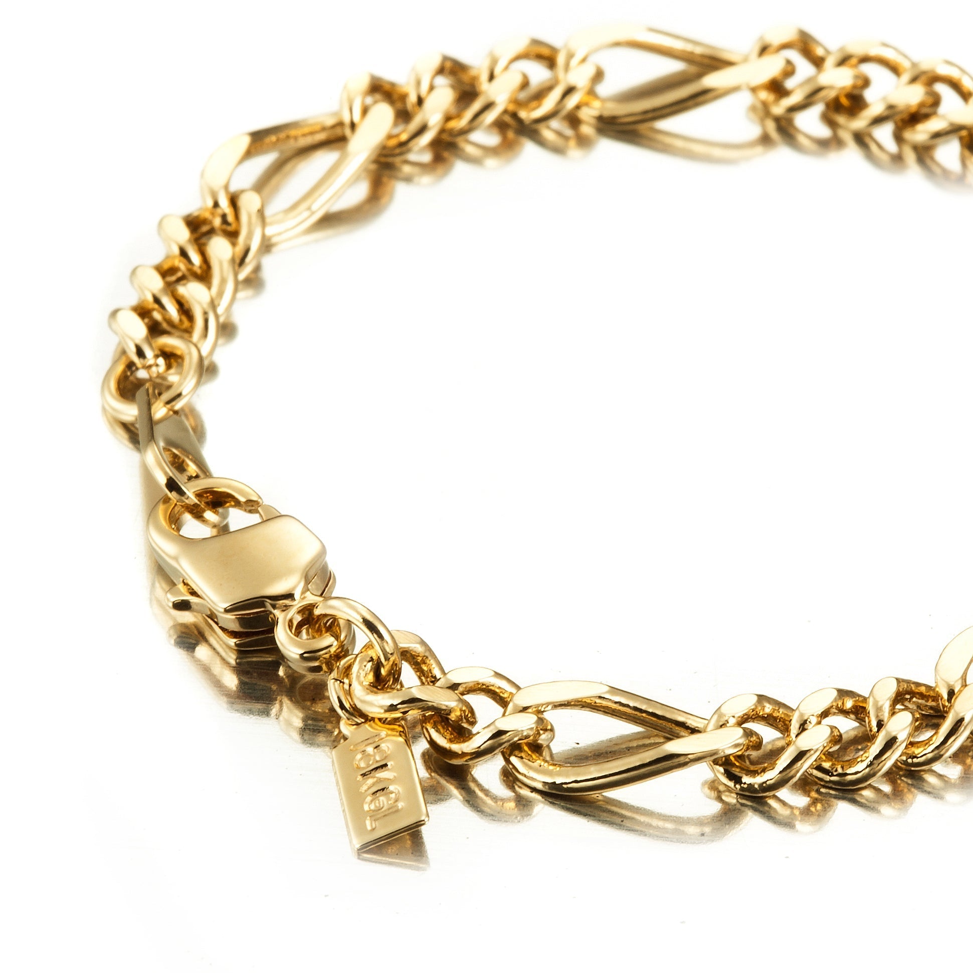 18ct Heavy Yellow Gold Plated Figaro Child Bracelet with Parrot Clasp - USA Made-2