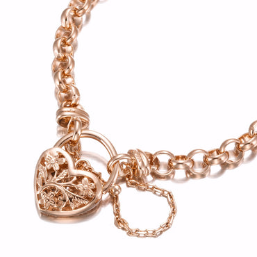 18ct Heavy Rose Gold Plated 6mm Belcher Chain Bracelet with a Filigree Locket- USA Made-1