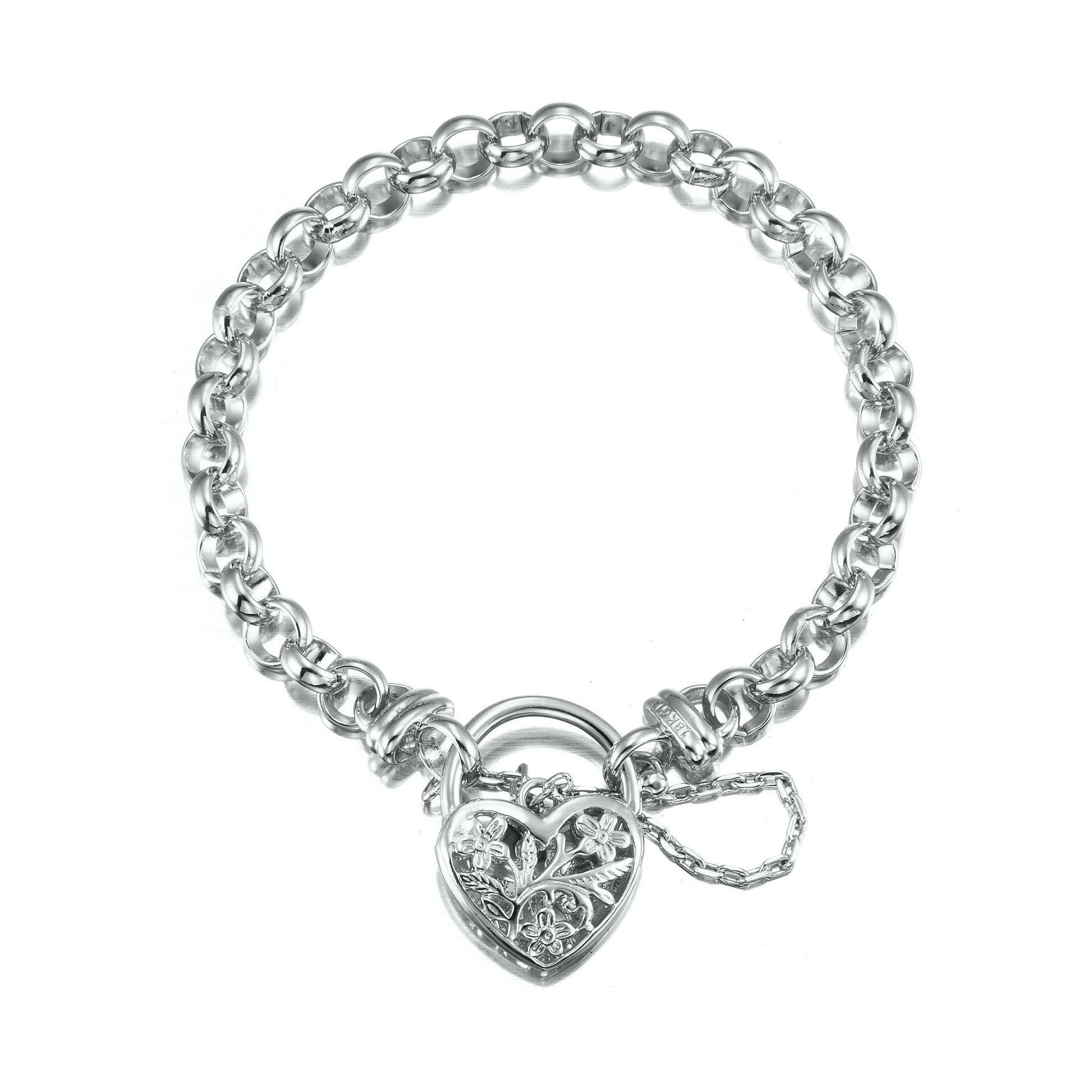925 Sterling Silver Plated 6mm Belcher Chain Bracelet with a Filigree Locket- USA Made-0