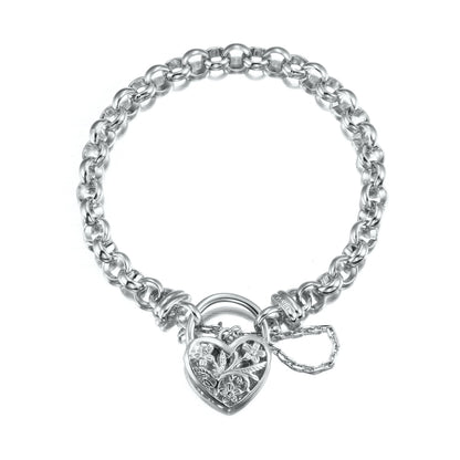 925 Sterling Silver Plated 6mm Belcher Chain Bracelet with a Filigree Locket- USA Made-0