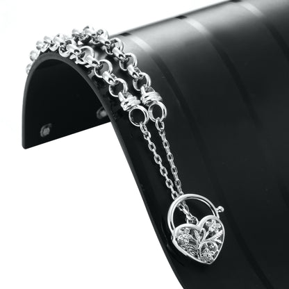 925 Sterling Silver Plated 6mm Belcher Chain Bracelet with a Filigree Locket- USA Made-1