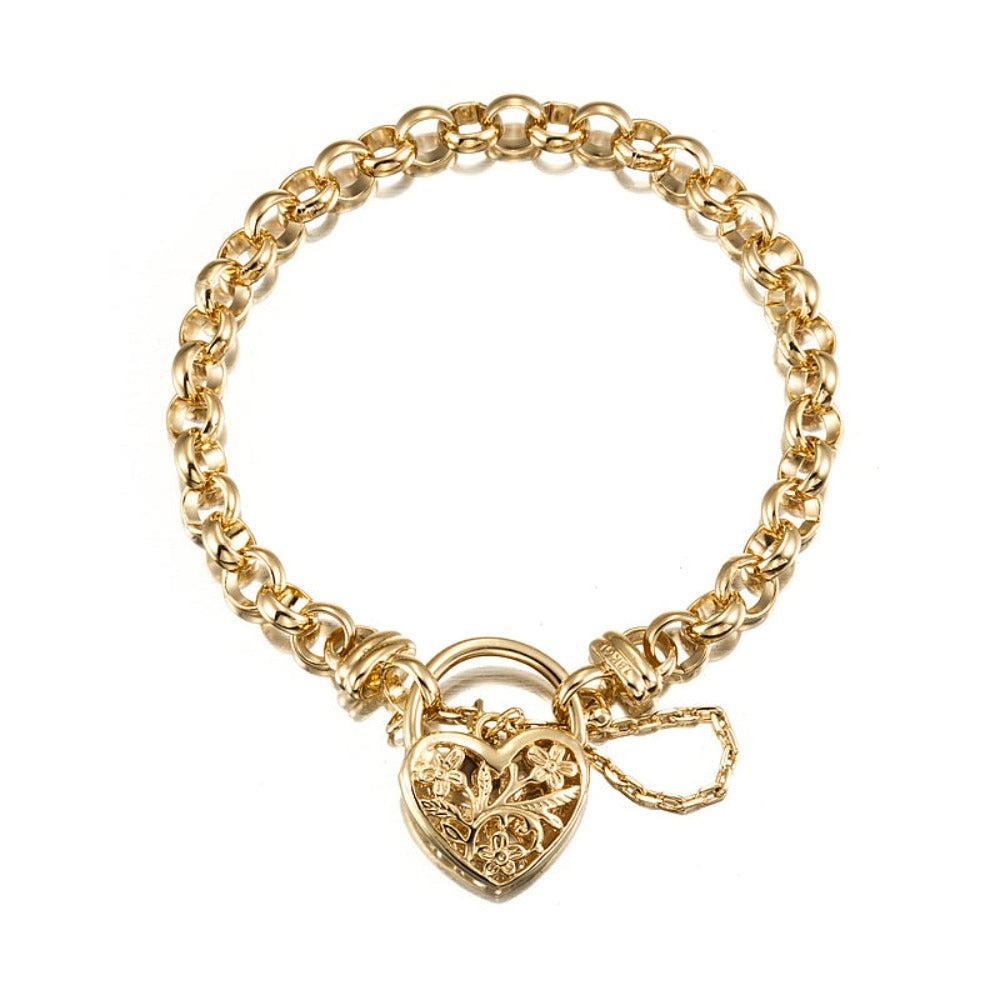 18ct Heavy Yellow Gold Plated 6mm Belcher Chain Bracelet with a Filigree Locket- USA Made-2