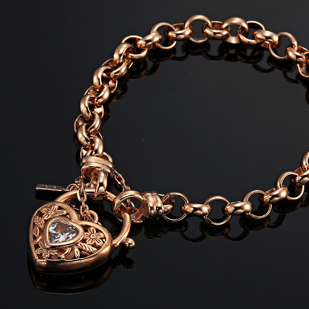 18ct Heavy Rose Gold Plated 6mm Belcher Chain Bracelet with a Filigree Locket - USA Made-2