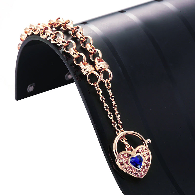 18ct Heavy Rose Gold Plated 6mm Belcher Chain Bracelet with a Dark Blue Filigree Locket - USA Made-2