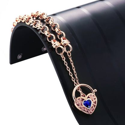 18ct Heavy Rose Gold Plated 6mm Belcher Chain Bracelet with a Dark Blue Filigree Locket - USA Made-2