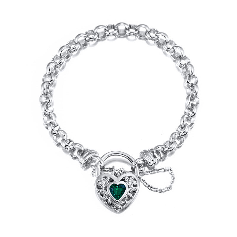925 Sterling Silver Plated 6mm Belcher Chain Bracelet with a Green Filigree Locket - USA Made-0