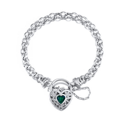 925 Sterling Silver Plated 6mm Belcher Chain Bracelet with a Green Filigree Locket - USA Made-0