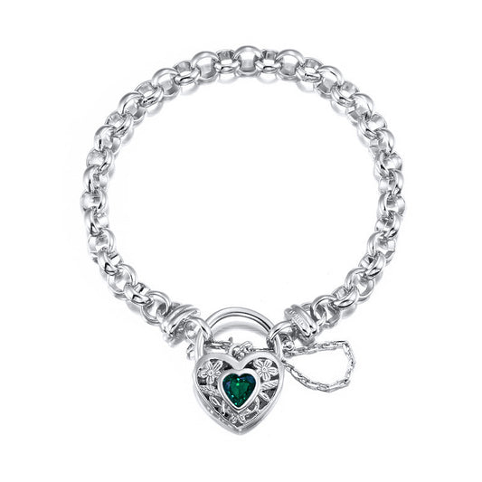 925 Sterling Silver Plated 6mm Belcher Chain Bracelet with a Green Filigree Locket - USA Made-0
