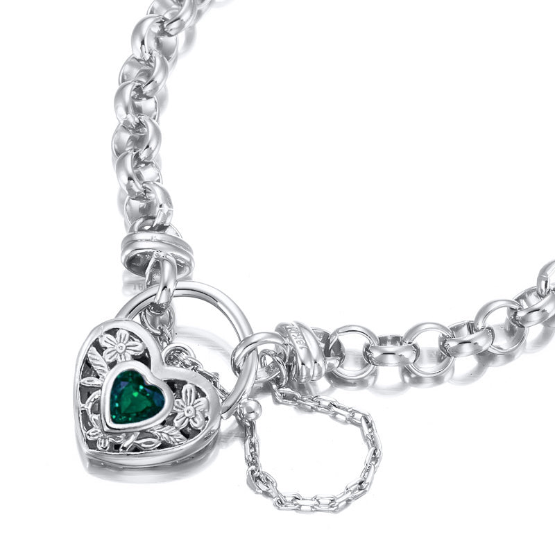 925 Sterling Silver Plated 6mm Belcher Chain Bracelet with a Green Filigree Locket - USA Made-2