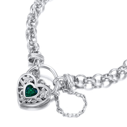 925 Sterling Silver Plated 6mm Belcher Chain Bracelet with a Green Filigree Locket - USA Made-2