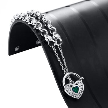 925 Sterling Silver Plated 6mm Belcher Chain Bracelet with a Green Filigree Locket - USA Made-1