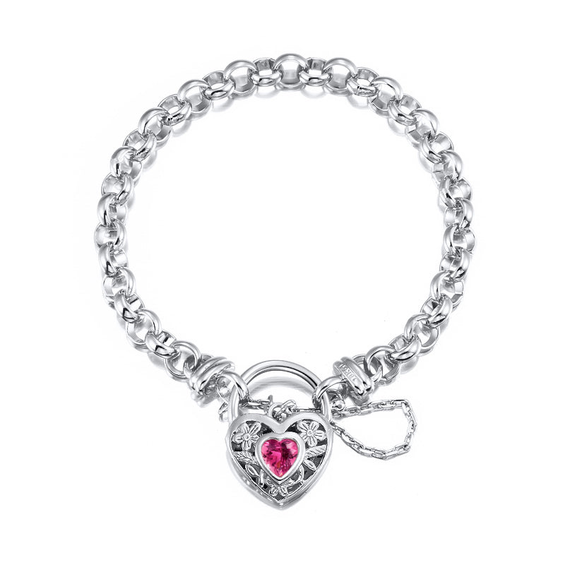 925 Sterling Silver Plated 6mm Belcher Chain Bracelet with a Pink Filigree Locket - USA Made-0