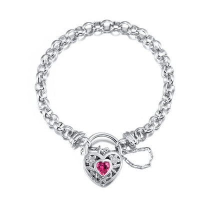 925 Sterling Silver Plated 6mm Belcher Chain Bracelet with a Pink Filigree Locket - USA Made-0