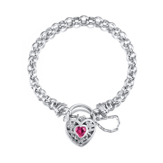 925 Sterling Silver Plated 6mm Belcher Chain Bracelet with a Pink Filigree Locket - USA Made-0