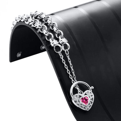 925 Sterling Silver Plated 6mm Belcher Chain Bracelet with a Pink Filigree Locket - USA Made-2