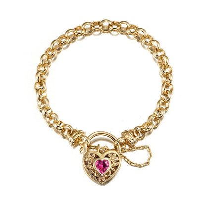 18ct Heavy Yellow Gold Plated 6mm Belcher Chain Bracelet with a Pink Filigree Locket - USA Made-0