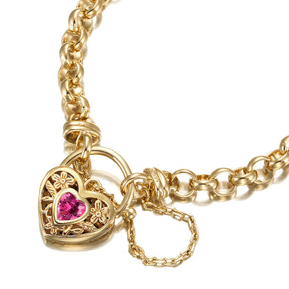 18ct Heavy Yellow Gold Plated 6mm Belcher Chain Bracelet with a Pink Filigree Locket - USA Made-2