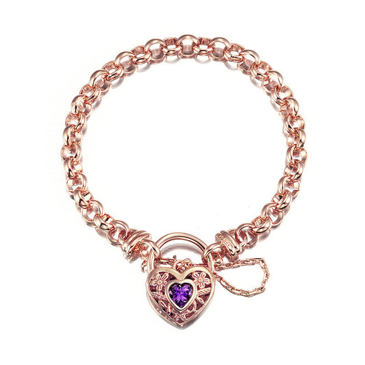 18ct Heavy Rose Gold Plated 6mm Belcher Chain Bracelet with a Purple Filigree Locket - USA Made-0