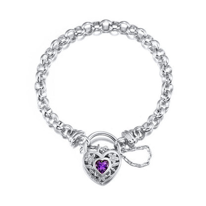 925 Sterling Silver Plated 6mm Belcher Chain Bracelet with a Purple Filigree Locket - USA Made-0