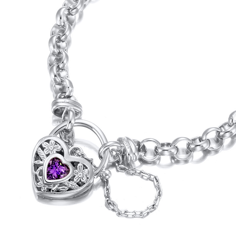 925 Sterling Silver Plated 6mm Belcher Chain Bracelet with a Purple Filigree Locket - USA Made-2