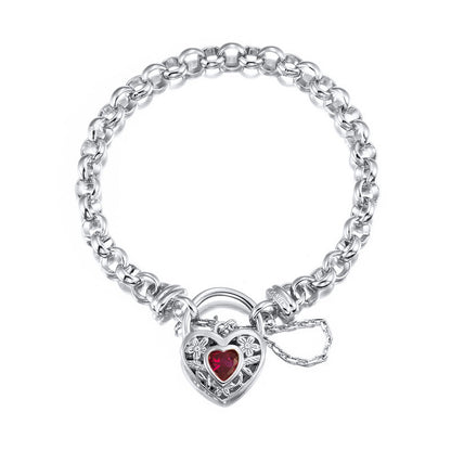 925 Sterling Silver Plated 6mm Belcher Chain Bracelet with a Red Filigree Locket - USA Made-0