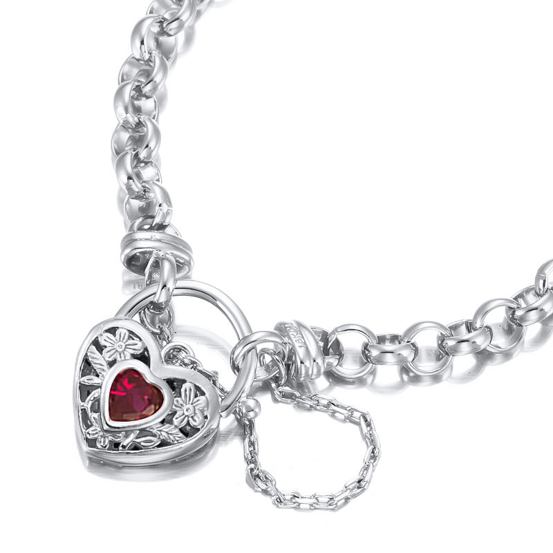 925 Sterling Silver Plated 6mm Belcher Chain Bracelet with a Red Filigree Locket - USA Made-1