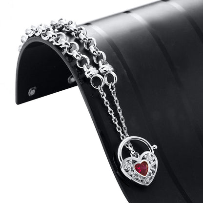 925 Sterling Silver Plated 6mm Belcher Chain Bracelet with a Red Filigree Locket - USA Made-2