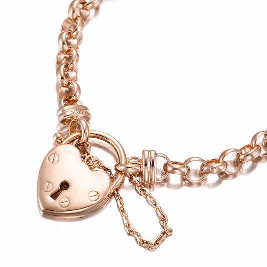 18ct Heavy Rose Gold Plated 6mm Belcher Chain Bracelet Featuring a Plain Locket- USA Made-0