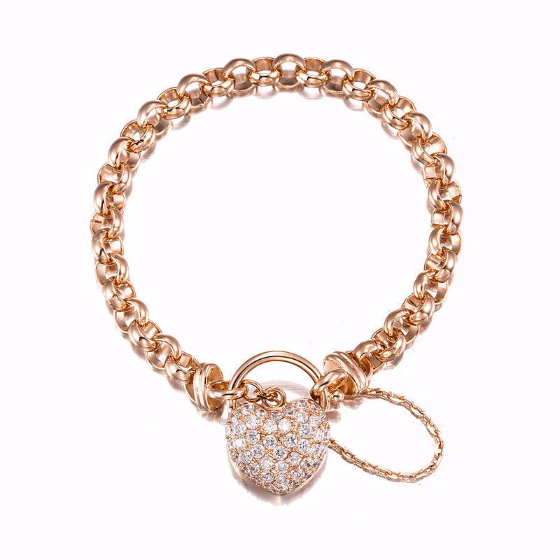 18ct Heavy Rose Gold Plated 6mm Belcher Chain Bracelet Featuring a Simulated Diamond Locket- USA Made-3