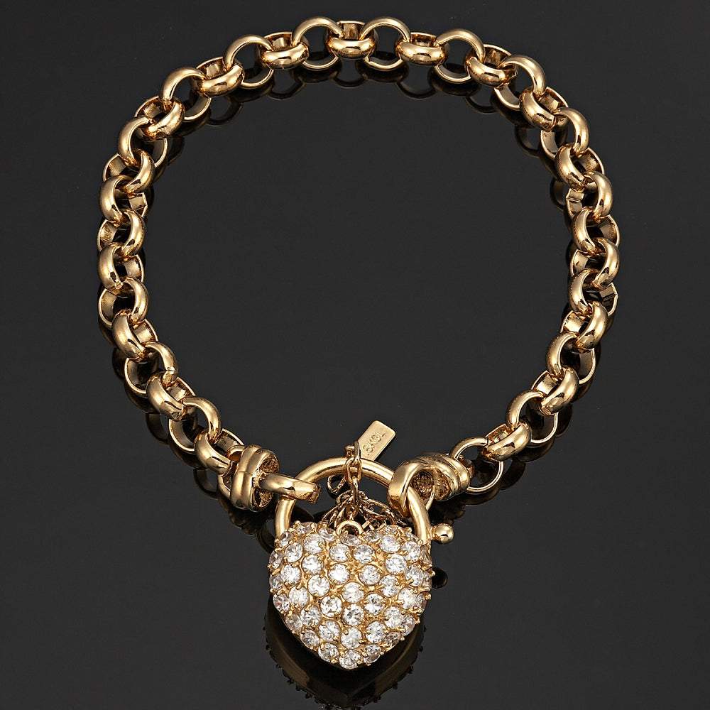 18ct Heavy Yellow Gold Plated 6mm Belcher Chain Bracelet Featuring a Simulated Diamond Locket- USA Made-3
