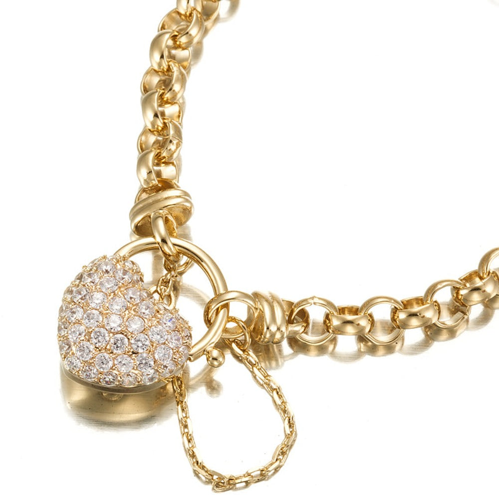 18ct Heavy Yellow Gold Plated 6mm Belcher Chain Bracelet Featuring a Simulated Diamond Locket- USA Made-0