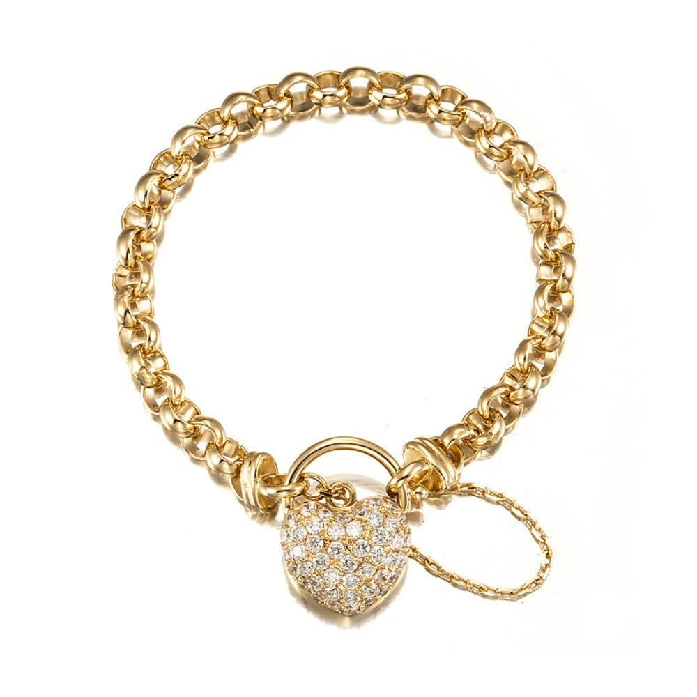 18ct Heavy Yellow Gold Plated 6mm Belcher Chain Bracelet Featuring a Simulated Diamond Locket- USA Made-1