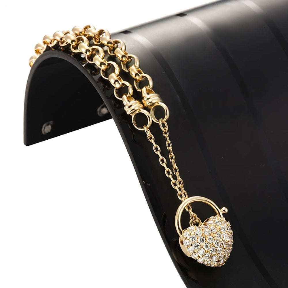 18ct Heavy Yellow Gold Plated 6mm Belcher Chain Bracelet Featuring a Simulated Diamond Locket- USA Made-2