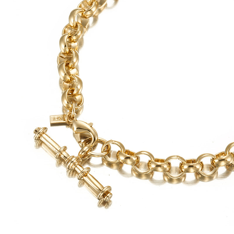 18ct Heavy Yellow Gold Plated 6mm Belcher Chain Bracelet with T-Bar End-0