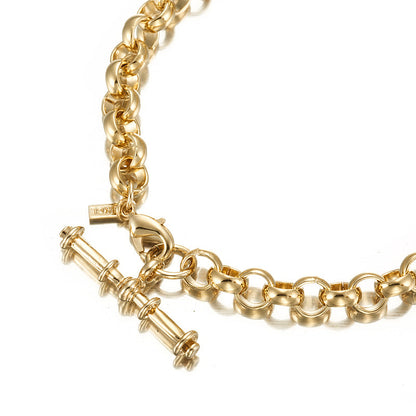 18ct Heavy Yellow Gold Plated 6mm Belcher Chain Bracelet with T-Bar End-0