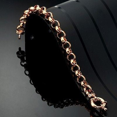 18ct Heavy Rose Gold Plated 10mm Belcher Chain Bracelet with Bolt Clasp - USA Made-2