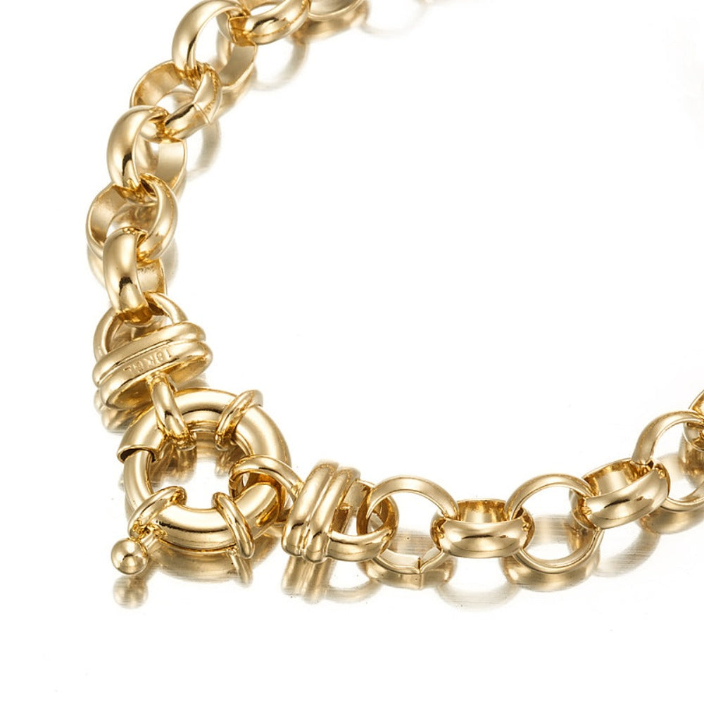 18ct Heavy Yellow Gold Plated 10mm Belcher Chain Bracelet with Bolt Clasp - USA Made-0