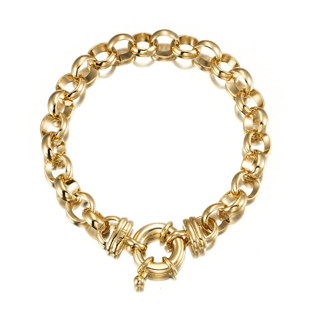 18ct Heavy Yellow Gold Plated 10mm Belcher Chain Bracelet with Bolt Clasp - USA Made-1