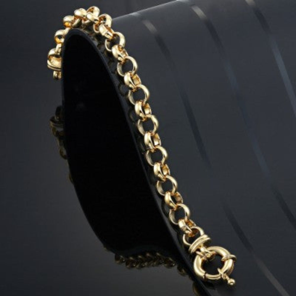 18ct Heavy Yellow Gold Plated 10mm Belcher Chain Bracelet with Bolt Clasp - USA Made-2